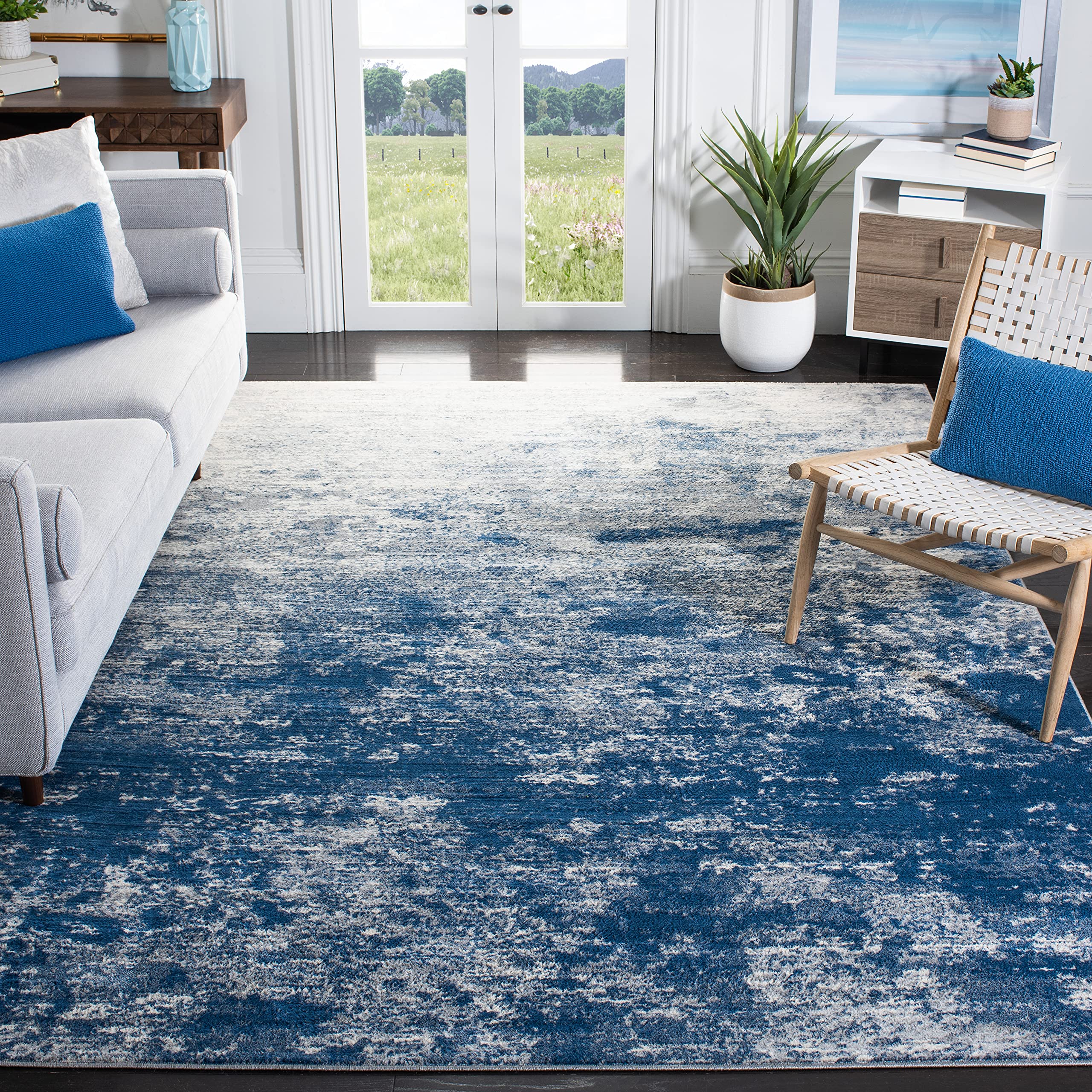 Safavieh Brentwood Collection X-Large Area Rug - 12 x 18, Grey & Navy, Modern Abstract Design, Non-Shedding & Easy Care, Ideal
