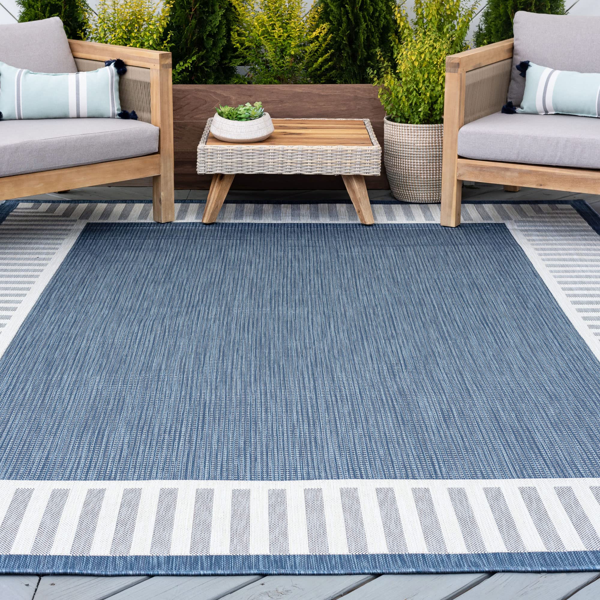 Water & Fade Resistant 8X10 Large Indoor Outdoor Rug Patio, Deck, Porch, Entryway | Outside Area Rugs For Patios | 7'10'' X 10'2'' Blue