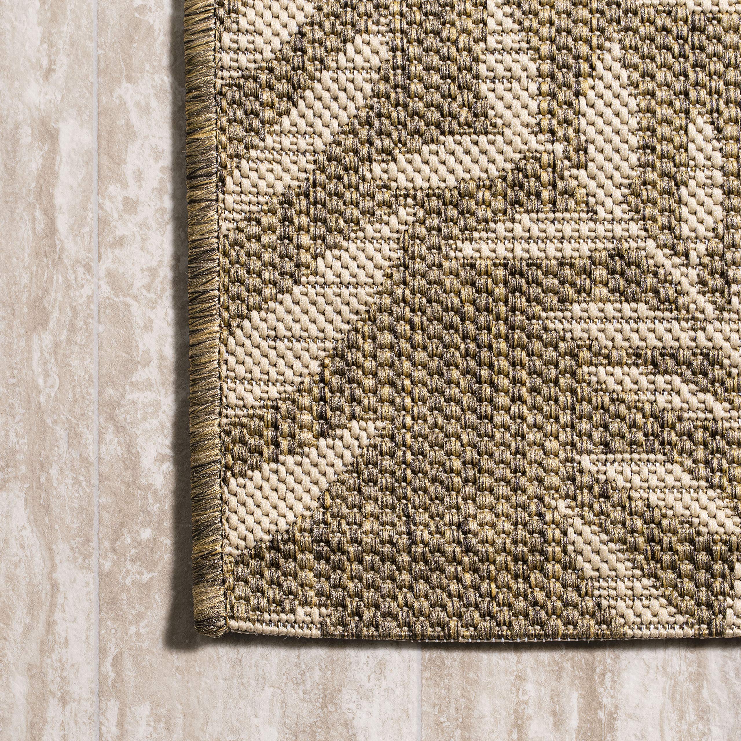Jonathan Y Smb119A-210 Nevis Palm Frond Indoor Outdoor Area Rug Coastal Floral Easy Cleaning Bedroom Kitchen Backyard Patio Non Shedding, 2 X 10, Brown/Beige