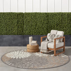 Nourison Aloha Indoor/Outdoor Area Rug 710   , Natural, Round Tropical Botanical Easy -Cleaning Non Shedding Bed Room Living Roo