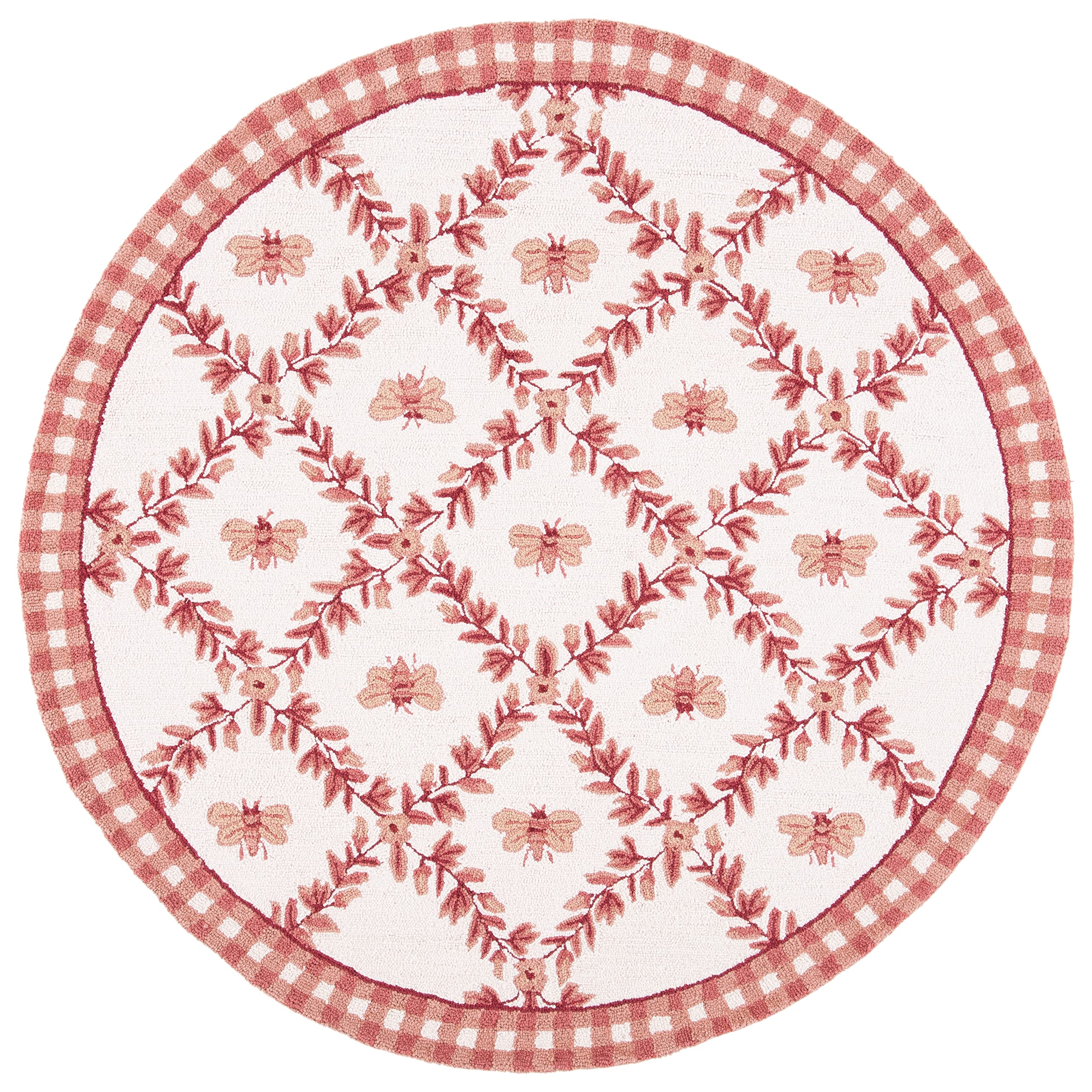 SAFAVIEH Chelsea Collection 56 Round Ivory / Rose HK55C Hand-Hooked French Country Wool Area Rug