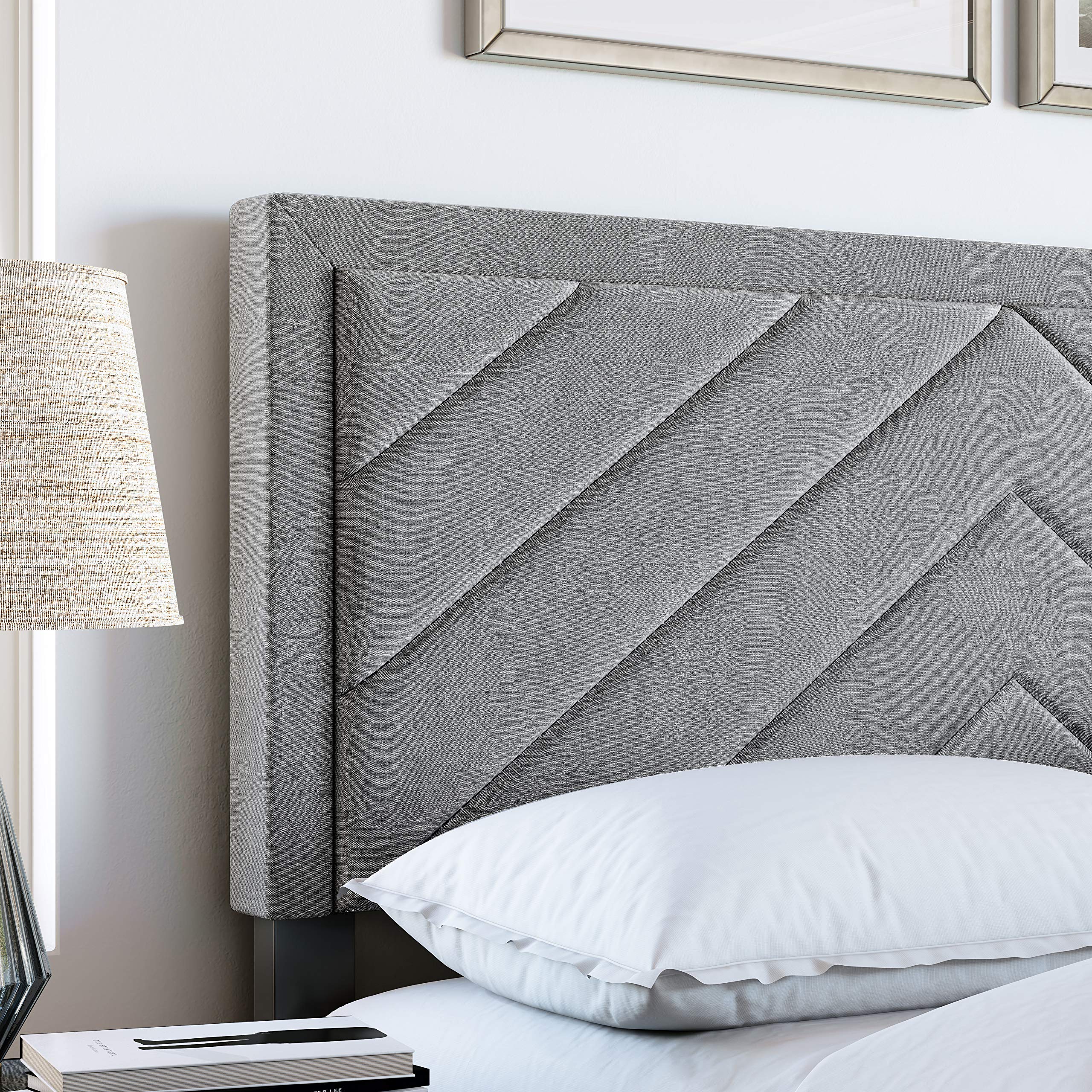 Boyd Sleep Barcelona Upholstered Platform Bed with Headboard and Durable Mattress Foundation with Strong 14 Wood Slat Supports, No BoxSpring Required: Queen, Gray