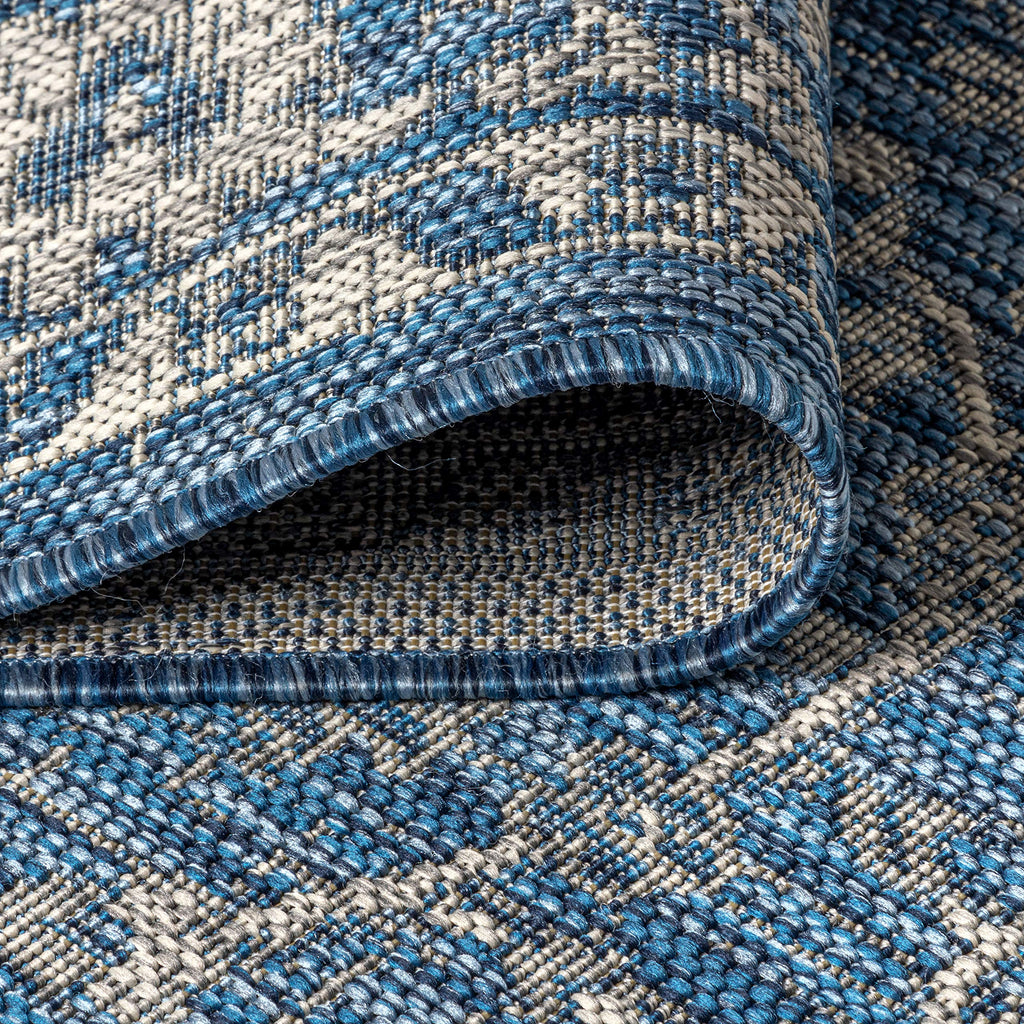Jonathan Y Smb103A-210 Palazzo Vine And Border Textured Weave Indoor Outdoor Area Rug Coastal Bohemian Rustic Glam Easy Cleaning Bedroom Kitchen Backyard Patio Non Shedding, 2 X 10, Navy/Gray