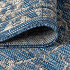 Jonathan Y Smb103A-5Sq Palazzo Vine And Border Textured Weave Indoor Outdoor Area Rug Coastal Bohemian Rustic Glam Easy Cleaning Bedroom Kitchen Backyard Patio Non Shedding, 5' Square, Navy/Gray