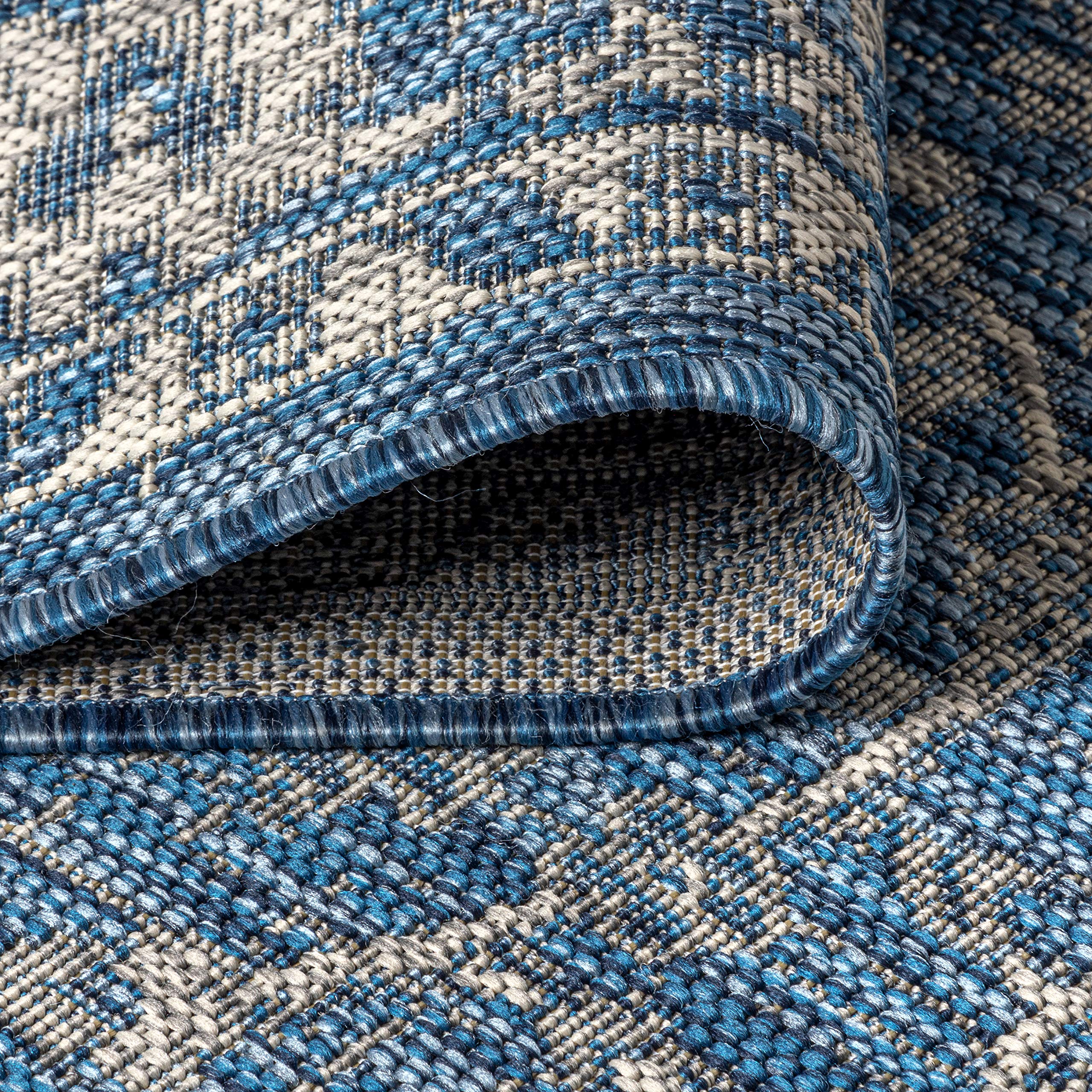 Jonathan Y Smb103A-5R Palazzo Vine And Border Textured Weave Indoor Outdoor Area-Rug Coastal Bohemian Rustic Glam Easy-Cleaning Bedroom Kitchen Backyard Patio Non Shedding, 5' Round, Navy/Gray