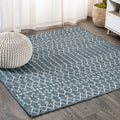 JONATHAN Y SMB108C-8SQ Ourika Moroccan Geometric Textured Weave Teal/Gray 8 Square Indoor/Outdoor Area Rug, Pet Friendly, Non-S