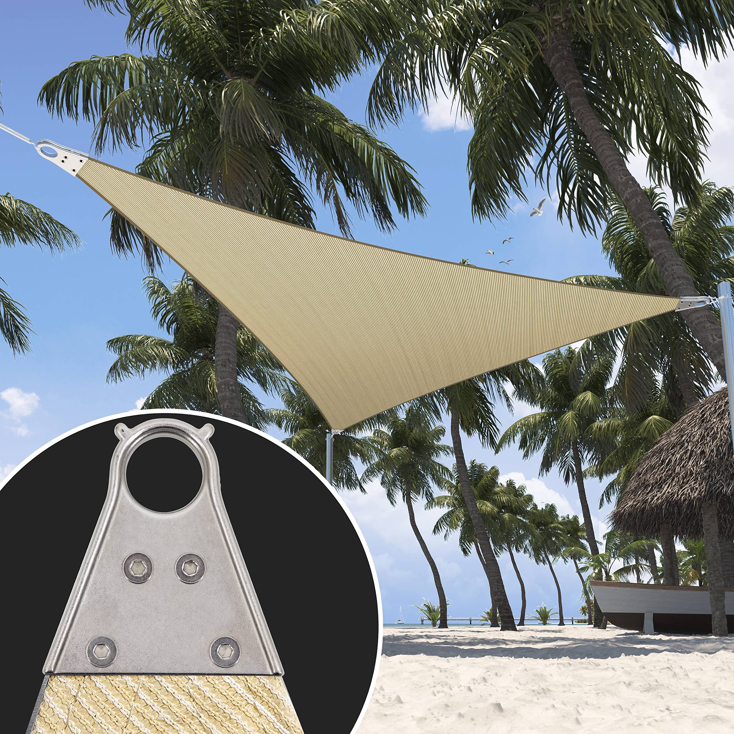 Shademart 36' X 43' X 56.08' Beige Sun Shade Heavy Duty Right Triangle Shade Sail Super Ring Canopy Awning Shades For Patio Carp