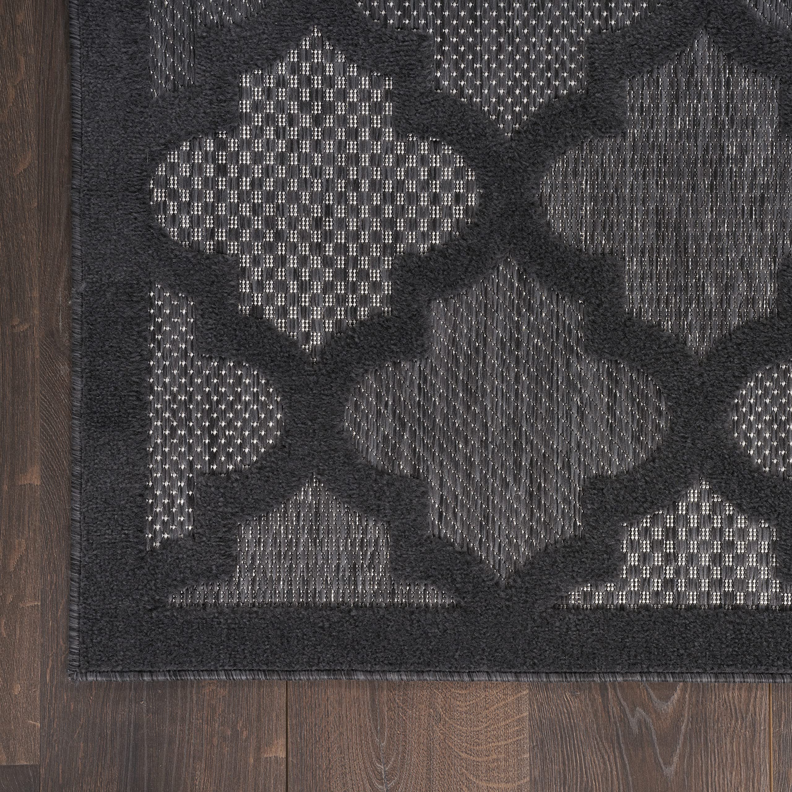 Nourison Easy Care Indoor/Outdoor Charcoal Black 2' X 6' Area Rug, Easy Cleaning, Non Shedding, Bed Room, Living Room, Dining Room, Backyard, Deck, Patio (2X6)