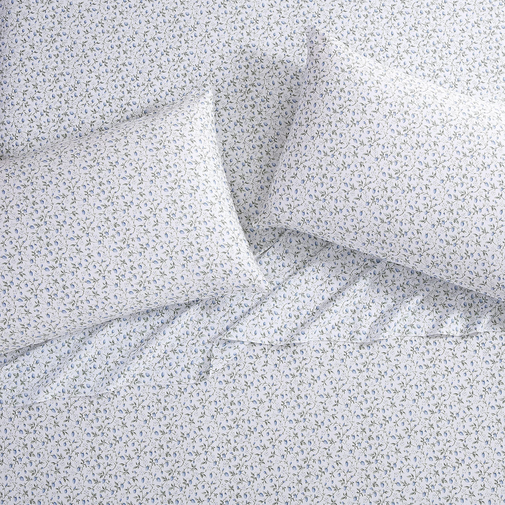 Laura Ashley Home Queen Sheet Set, Soft Sateen Cotton Bedding Set - Sleek, Smooth, & Breathable, Bramble Vine Green