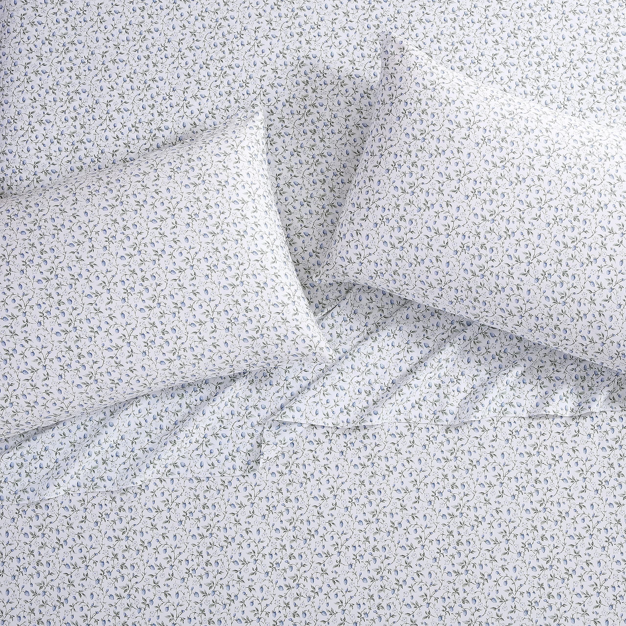Laura Ashley Home Queen Sheet Set, Soft Sateen Cotton Bedding Set - Sleek, Smooth, & Breathable, Bramble Vine Green