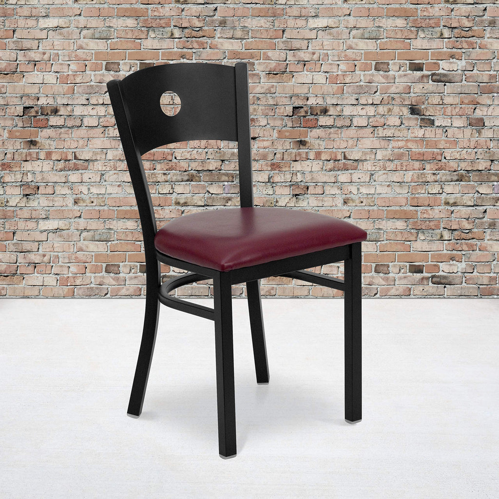 Flash Furniture HERCULES Series Black Circle Back Metal Restaurant Chair - Burgundy Vinyl Seat