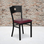 Flash Furniture HERCULES Series Black Circle Back Metal Restaurant Chair - Burgundy Vinyl Seat