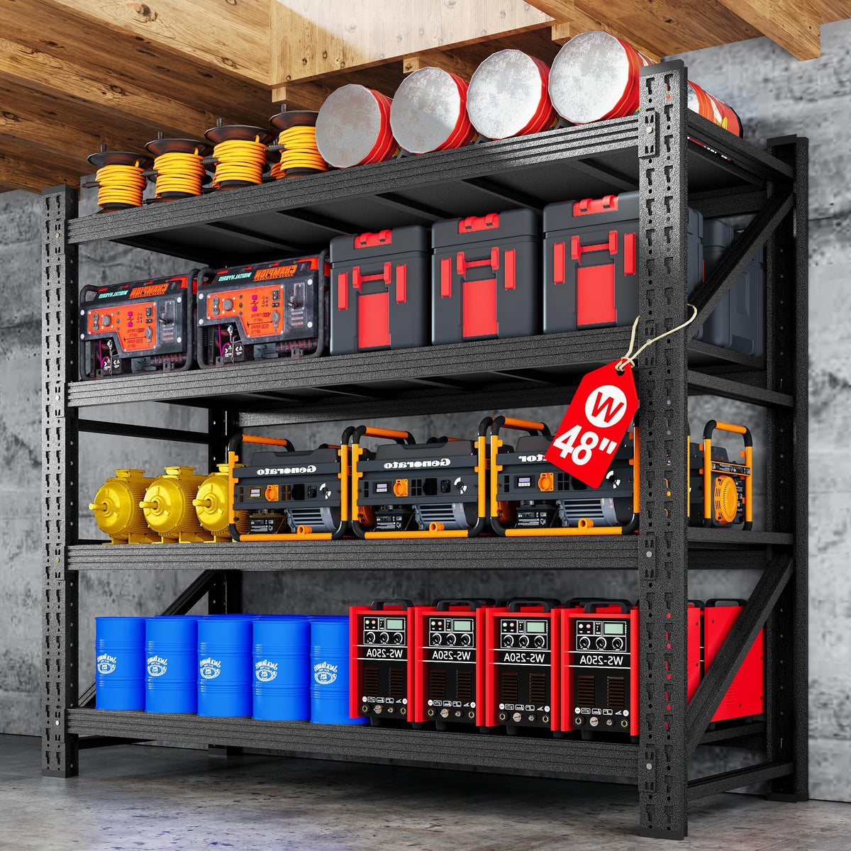 AFAIF 48 Wide Heavy Duty Metal Garage Shelving, Adjustable Storage Shelf