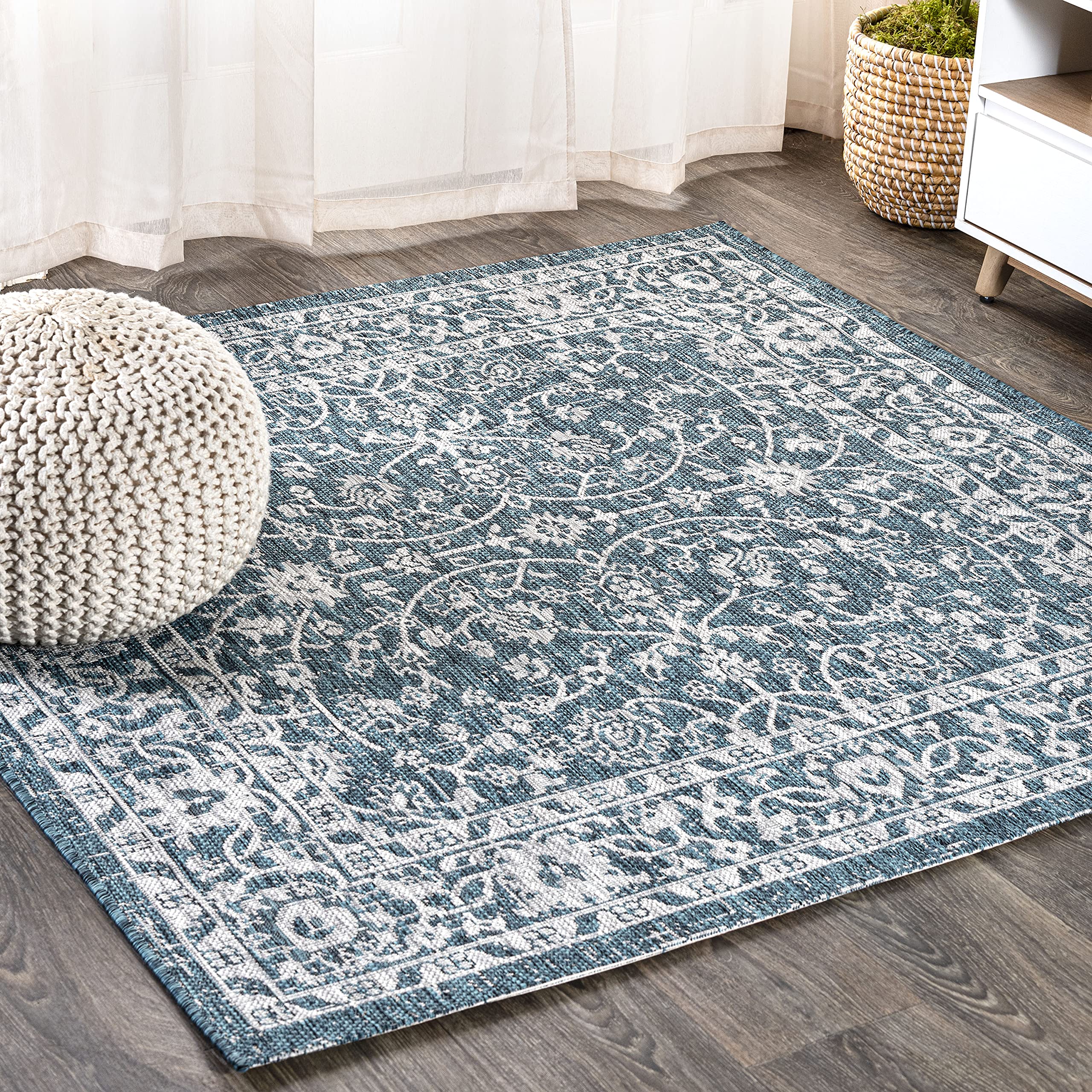 Jonathan Y Smb103B-5Sq Palazzo Vine And Border Textured Weave Indoor Outdoor Area-Rug Coastal Bohemian Rustic Glam Easy-Cleaning