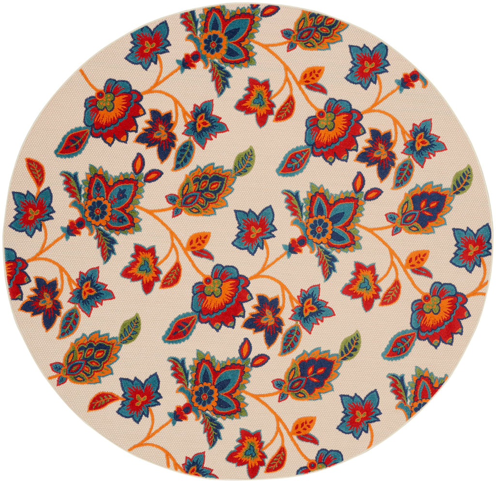 Nourison Aloha Indoor-Outdoor Modern Multicolor 7’10” X Round Area Rug, Easy Cleaning, Non Shedding, Bed Room, Living Room, Dining Room, Backyard, Deck, Patio (8 Round)