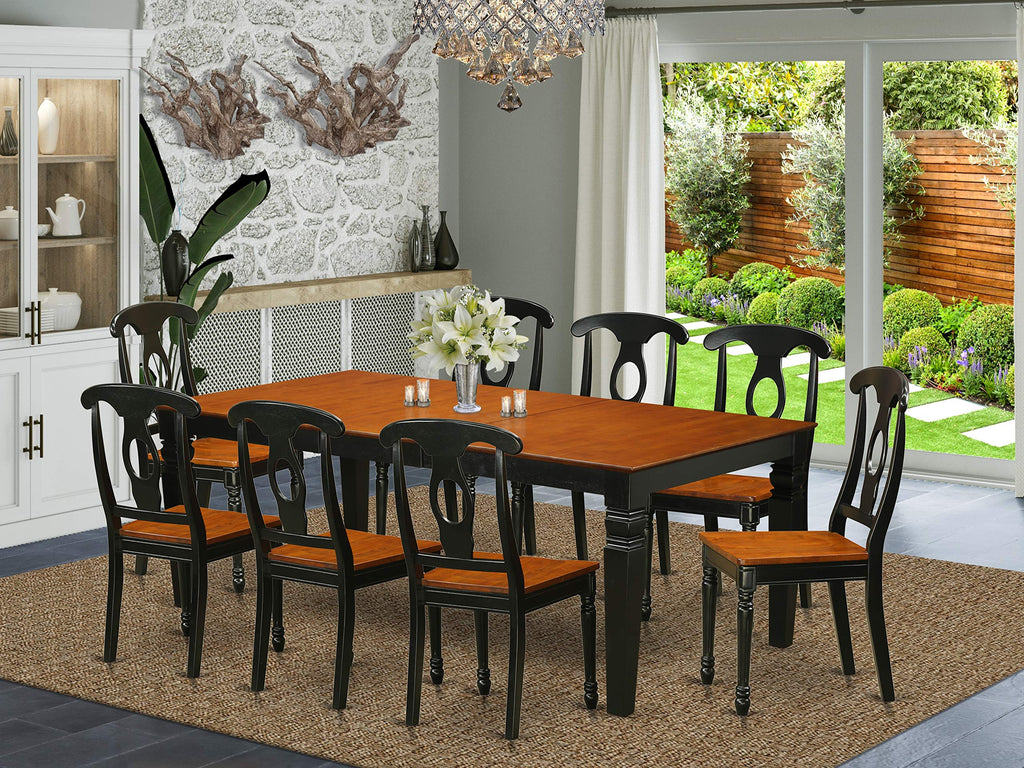 East West Furniture LGKE9-BCH-W 9 Piece Dining Table Set Includes a Rectangle Dining Room Table with Butterfly Leaf and 8 Wooden Seat Chairs, 42x84 Inch, Black & Cherry