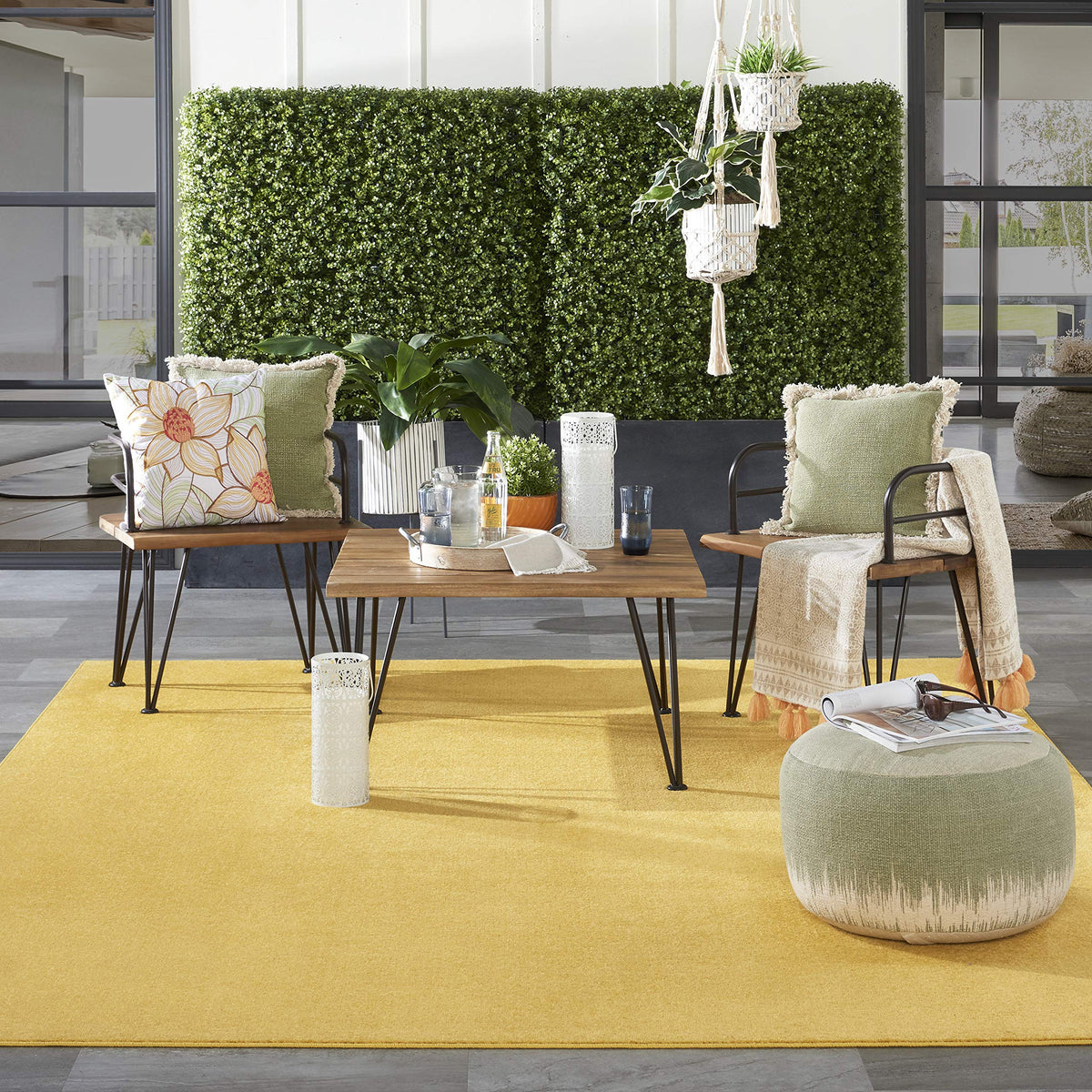 Nourison Essentials Indoor/Outdoor Yellow 7' X 10' Area Rug, Easy Cleaning, Non Shedding, Bed Room, Living Room, Dining Room, Ba