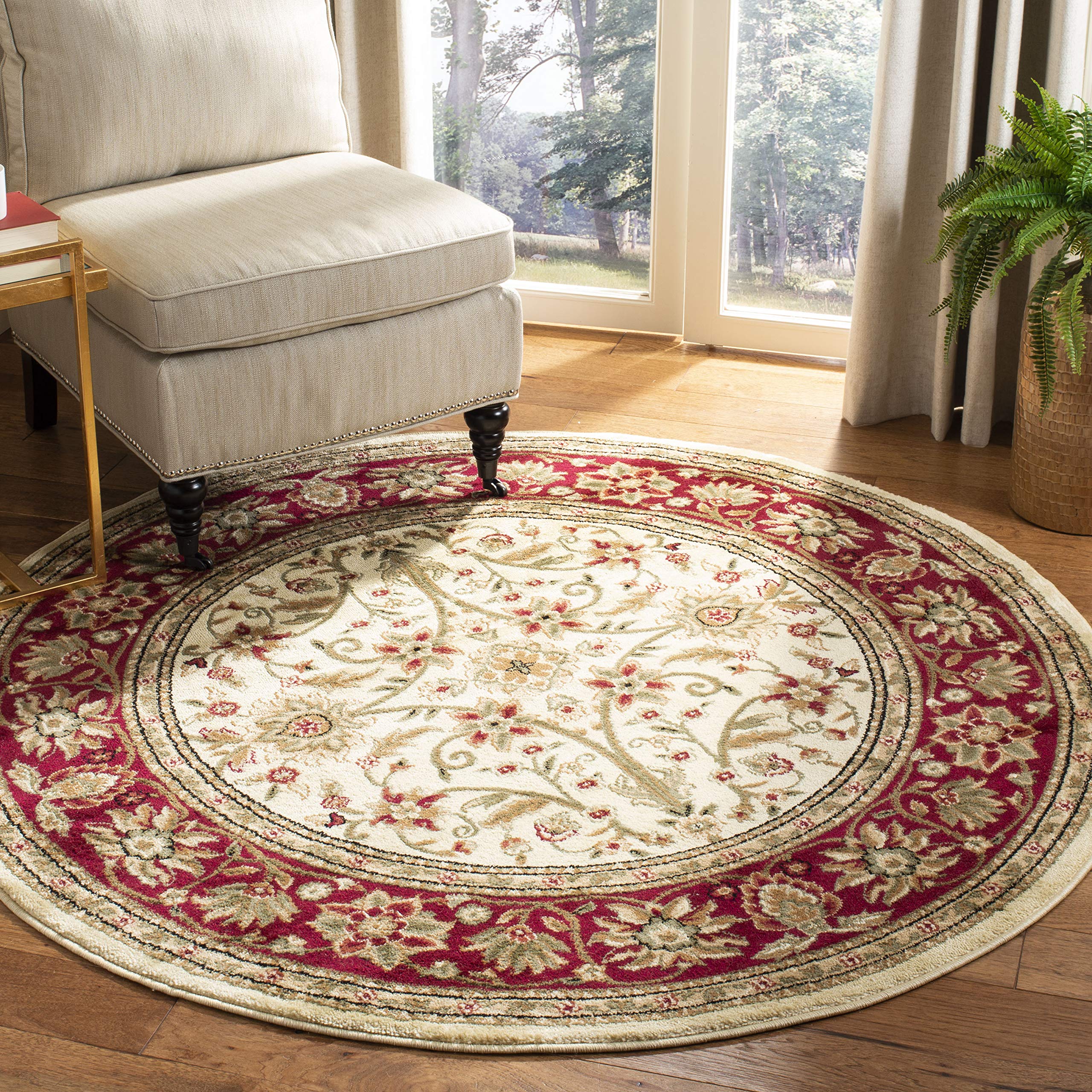 SAFAVIEH Lyndhurst Collection 6 Round Ivory/Red LNH212K Traditional Oriental Non-Shedding Dining Room Entryway Foyer Living Roo