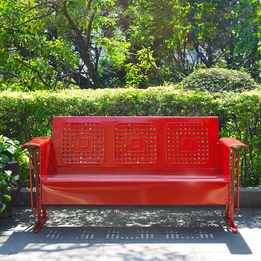 Crosley Furniture Bates Retro Metal Outdoor Sofa Glider, 3-Person Rocking Patio Bench for Porch, Deck, Bright Red Gloss