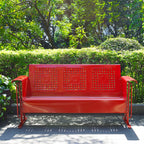 Crosley Furniture Bates Retro Metal Outdoor Sofa Glider, 3-Person Rocking Patio Bench for Porch, Deck, Bright Red Gloss
