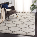 SAFAVIEH Hudson Shag Collection Area Rug - 8 x 10, Ivory & Grey, Moroccan Ogee Trellis Design, Non-Shedding & Easy Care, 2-inc