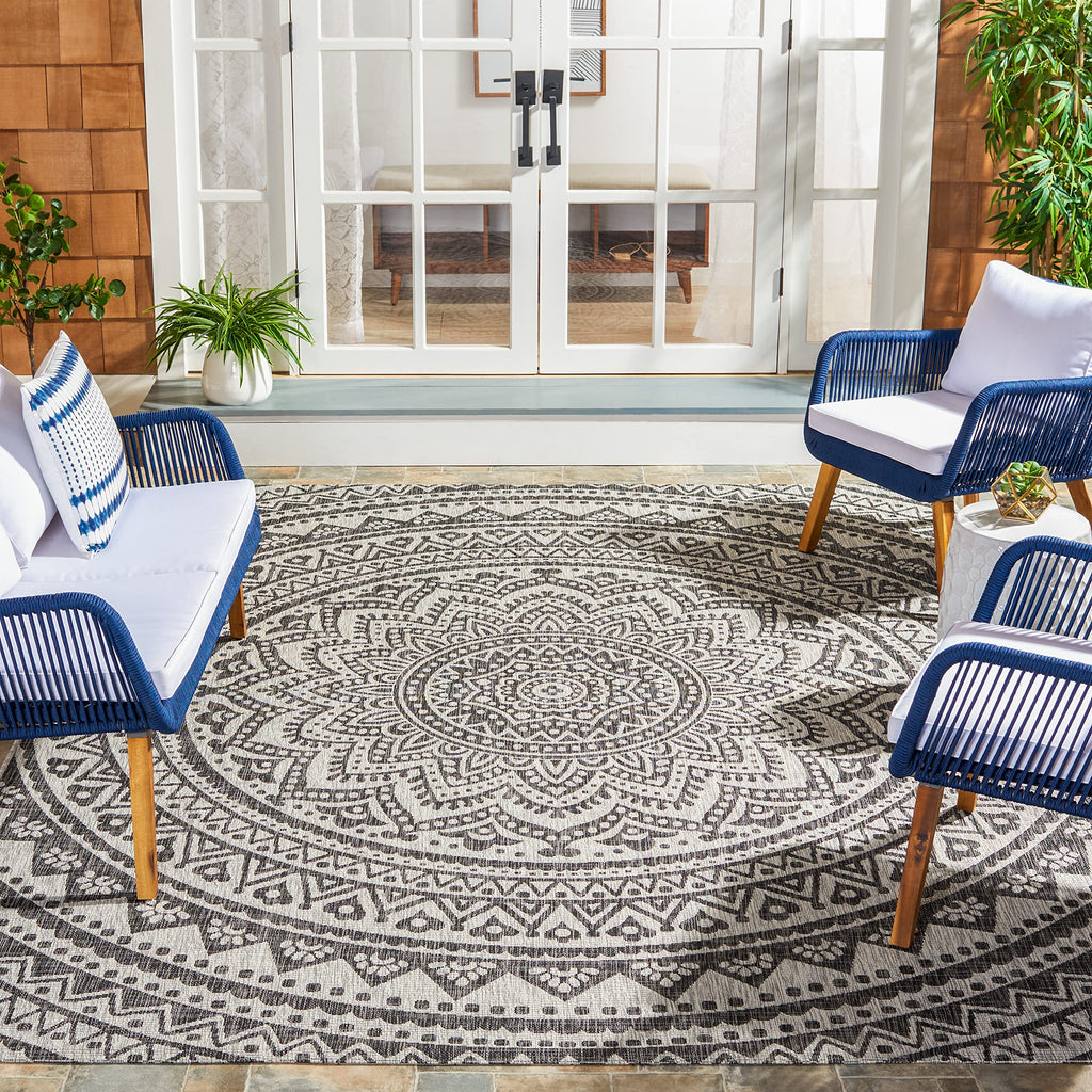 Safavieh Courtyard Collection 8' X 11' Light Grey/Black Cy8734 Indoor/ Outdoor Waterproof Easy Cleaning Patio Backyard Mudroom Area Rug