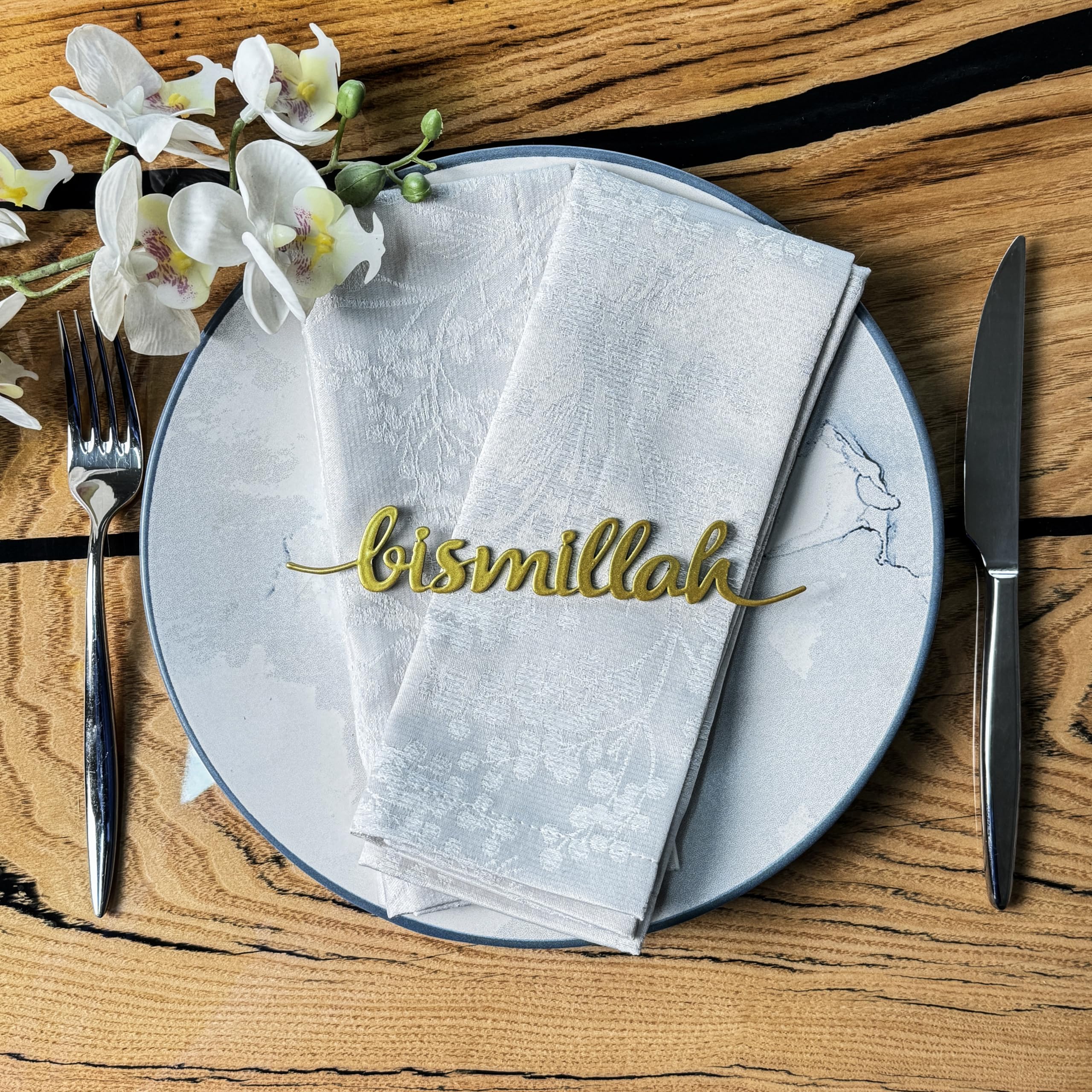 12 Pieces Bismillah Metal Plate Setting Sign Ramadan Ornament Islamic Home Decor for Ifthar Ramadan Kitchen Table Decor | Latin 