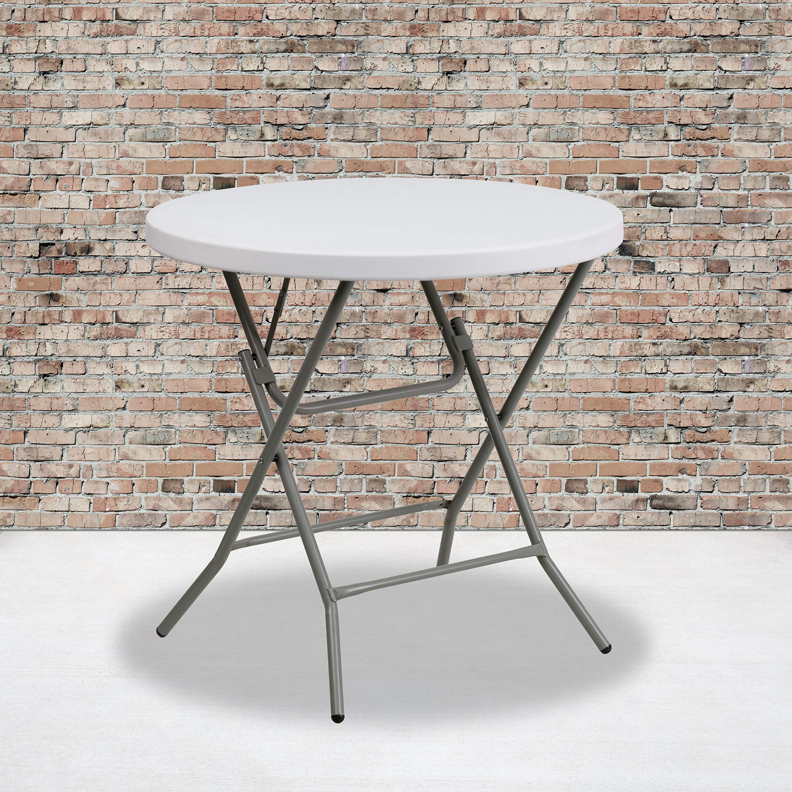 Flash Furniture Elon 2.63-Foot Round Granite White Plastic Folding Table, White