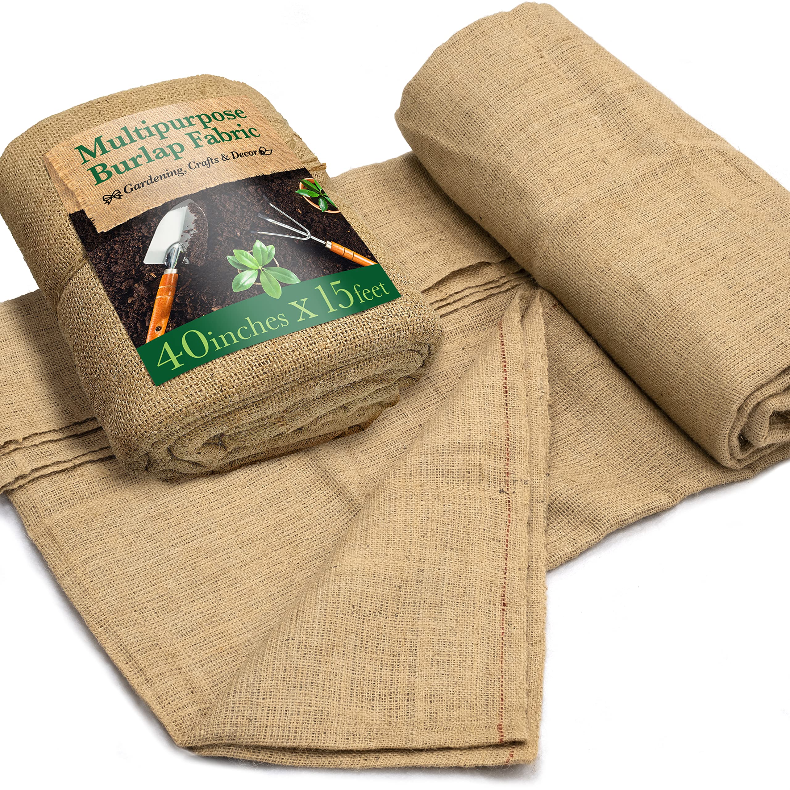 Burloptuous 40'X15 Feet Gardening Burlap Roll - Multipurpose Natural Burlap Fabric, High Density Jute Fiber Material For Decora