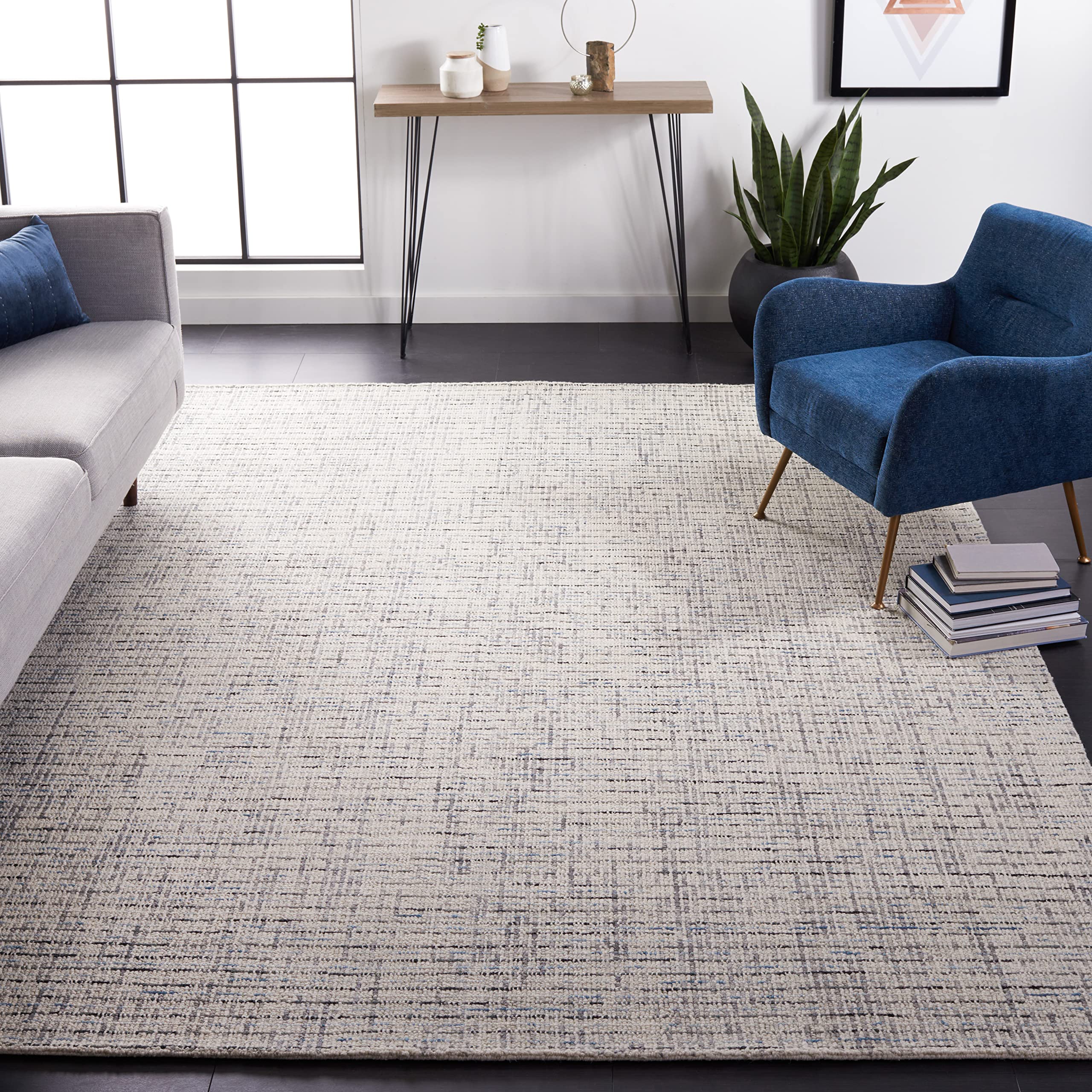 SAFAVIEH Abstract Collection Area Rug - 9' x 12', Grey & Ivory, Handmade Wool, Ideal for High Traffic Areas in Living Room, Bedr