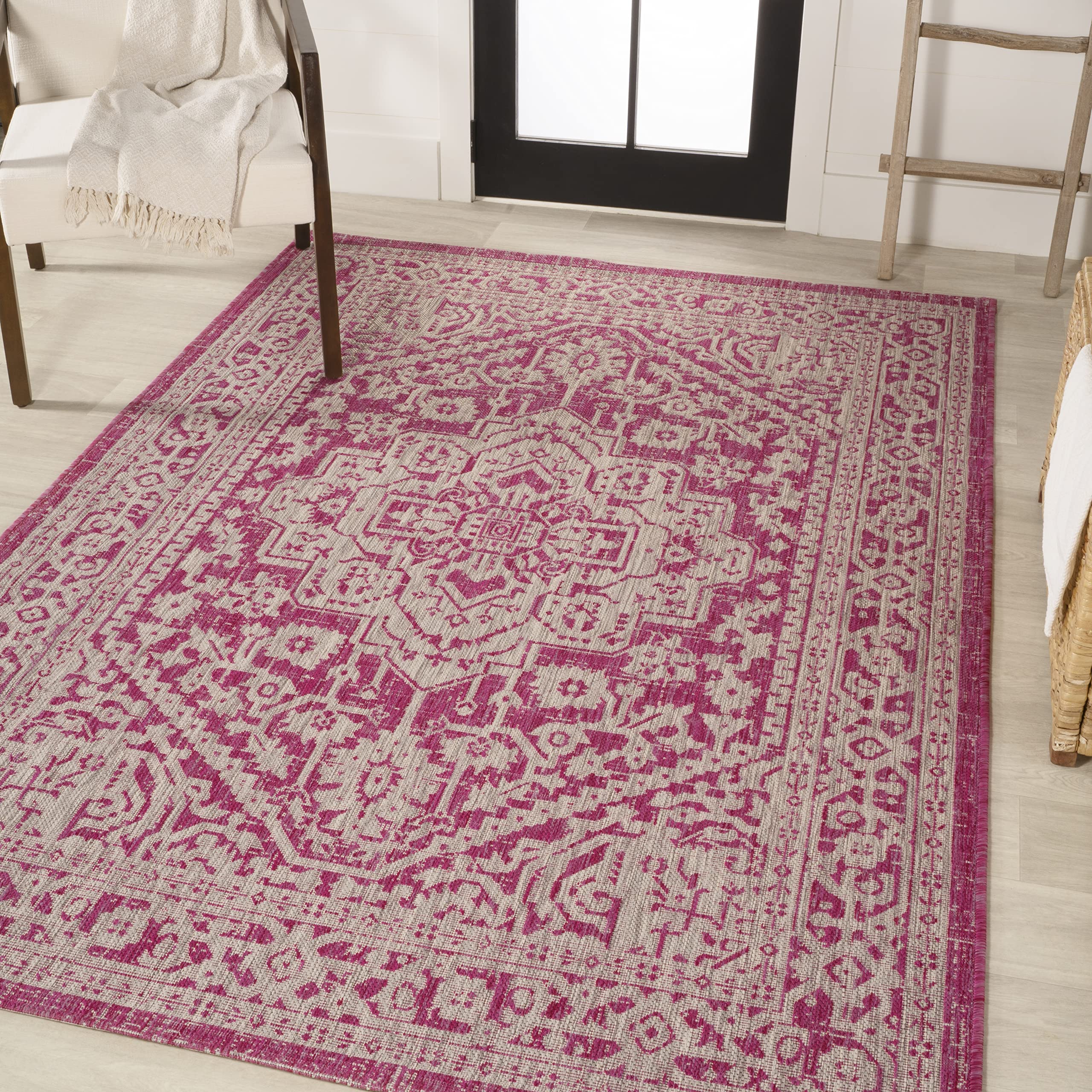 Jonathan Y Smb101G-9 Sinjuri Medallion Textured Weave Indoor Outdoor Area-Rug, Bohemian Traditional Transitional Easy-Cleaning,B