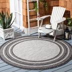 Safavieh Courtyard Collection 6'7'' Round Light Grey/Black Cy8475 Indoor/ Outdoor Patio Backyard Mudroom Area Rug