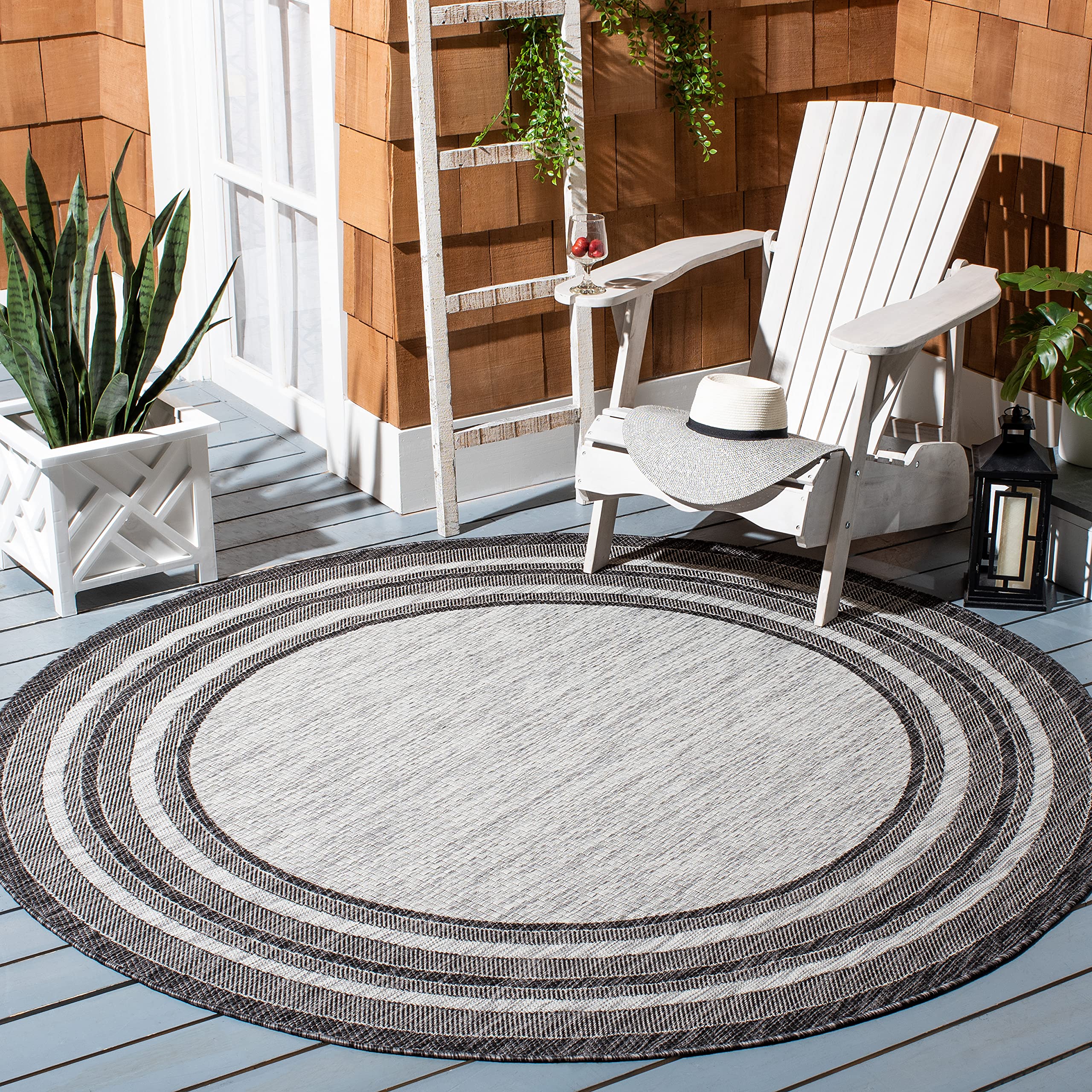 Safavieh Courtyard Collection 5'3' Round Light Grey/Black Cy8475 Indoor/Outdoor Non-Shedding Easy Cleaning Patio Backyard Porch Deck Mudroom Area Rug