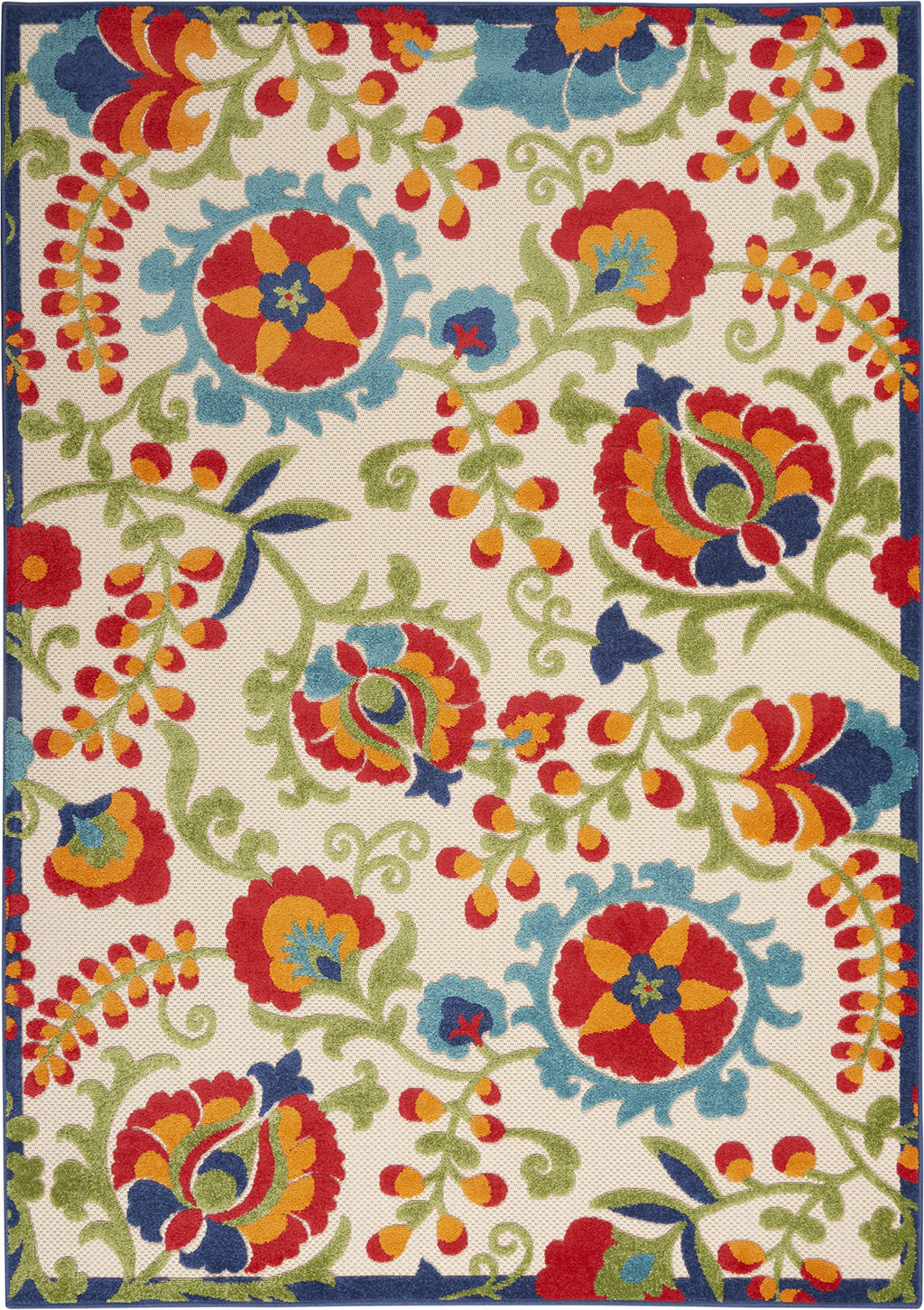 Nourison Aloha Indoor/Outdoor Multicolor 3'6' X 5'6' Area-Rug, Tropical, Botanical, Easy-Cleaning, Non Shedding, Bed Room, Living Room, Dining Room, Deck, Backyard, Patio (3X5)