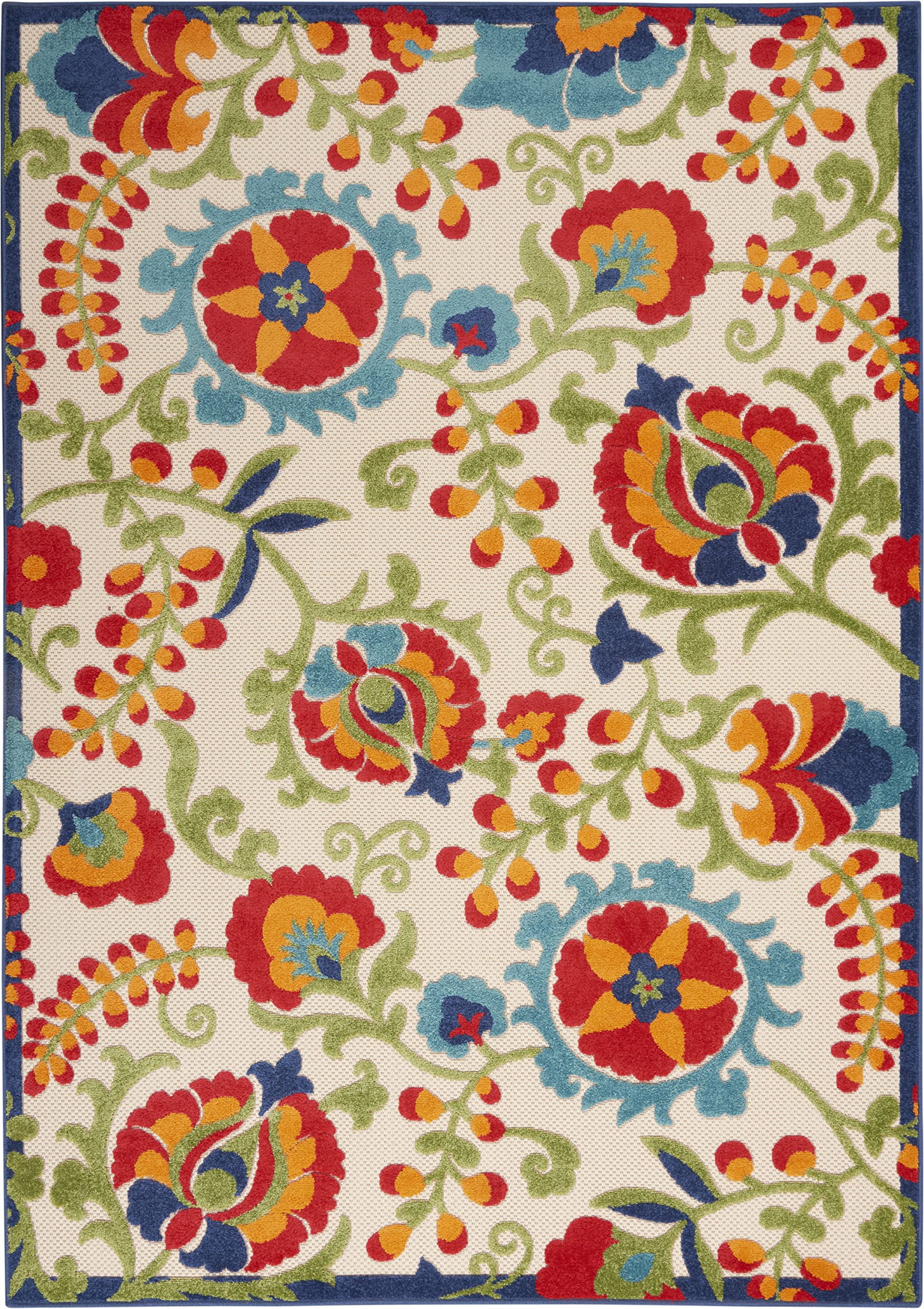 Nourison Aloha Indoor/Outdoor Multicolor 3'6' X 5'6' Area-Rug, Tropical, Botanical, Easy-Cleaning, Non Shedding, Bed Room, Living Room, Dining Room, Deck, Backyard, Patio (3X5)