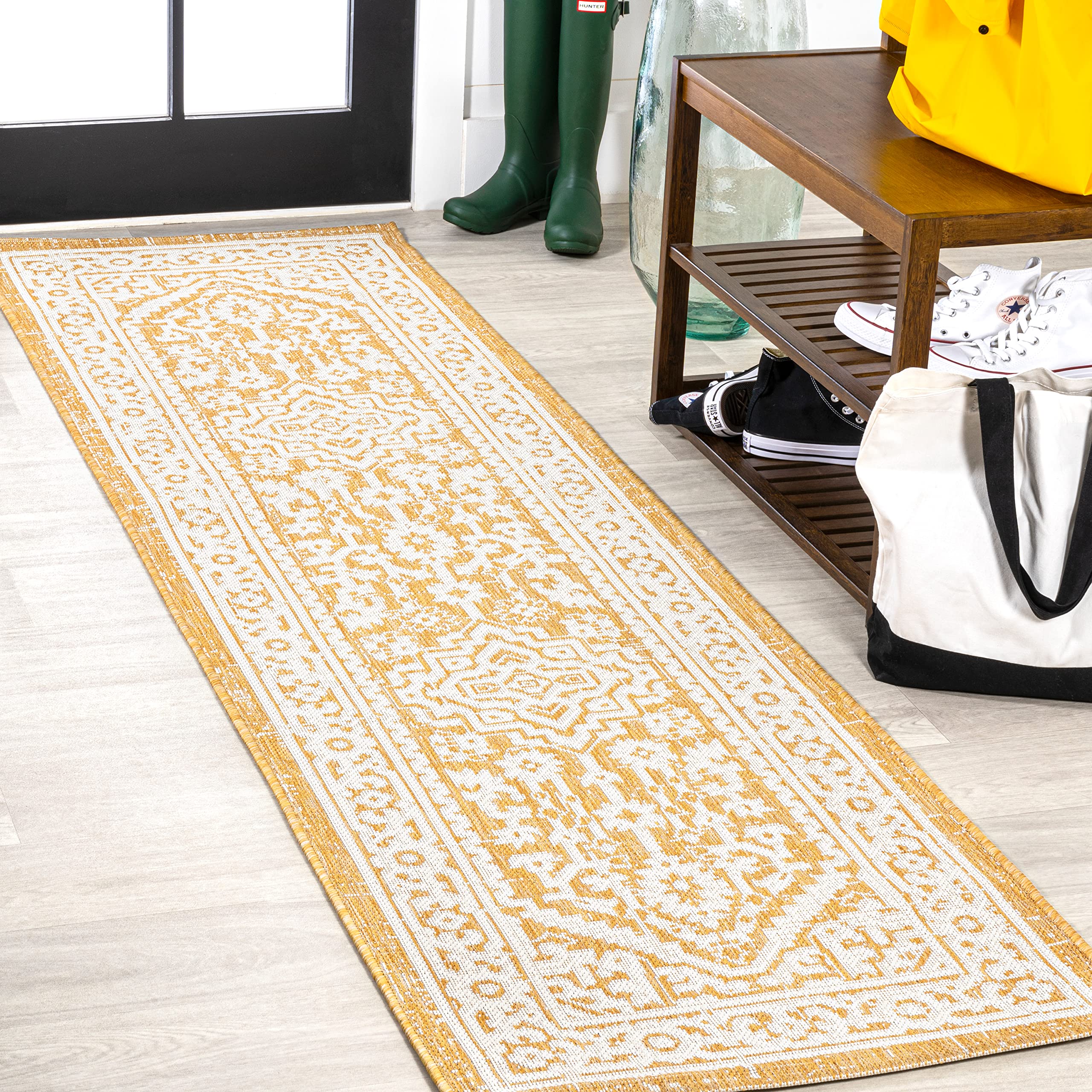 Jonathan Y Smb101I-28 Sinjuri Medallion Textured Weave Indoor Outdoor Area Rug, Coastal, Traditional, Transitional Easy Cleaning