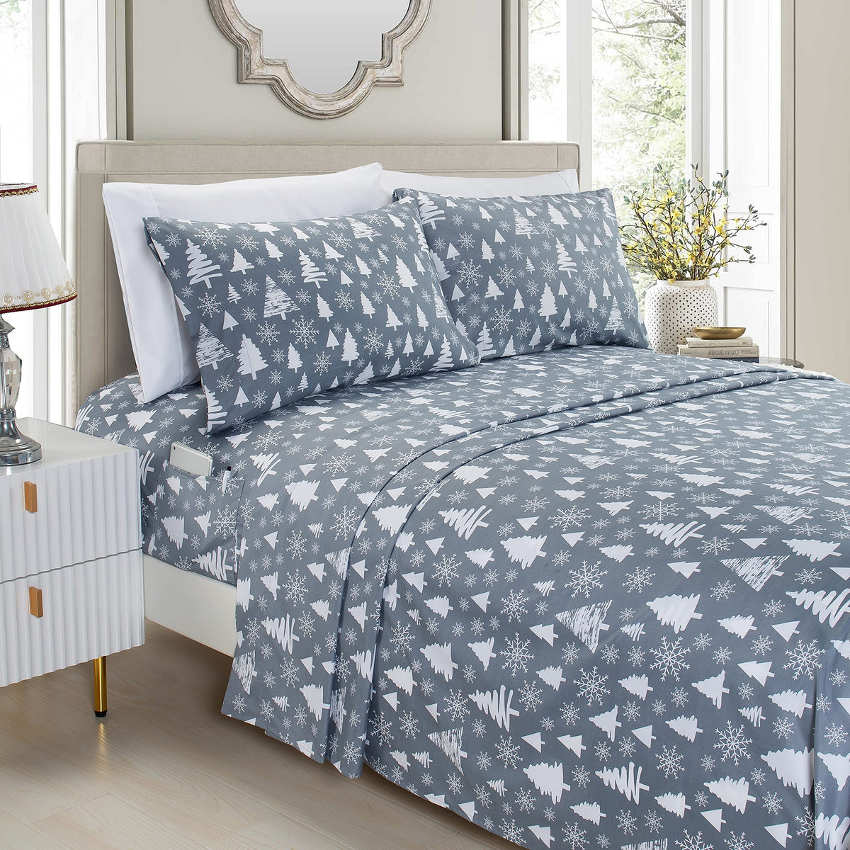 Elegant Comfort Luxury Soft Bed Sheets Holiday Pattern 1500 Thread Count Percale Egyptian Quality Softness Wrinkle And Fade Resi