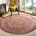 SAFAVIEH Cape Cod Collection Area Rug - 6 Round, Red & Multi, Handmade Boho Braided Jute & Cotton, Ideal for High Traffic Areas