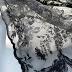 Black Floral Lace Curtains For Bedroom Living Room, 95'' Length Long Vintage Delicate Rose And Leaf Embroidered Sheer Curtains,
