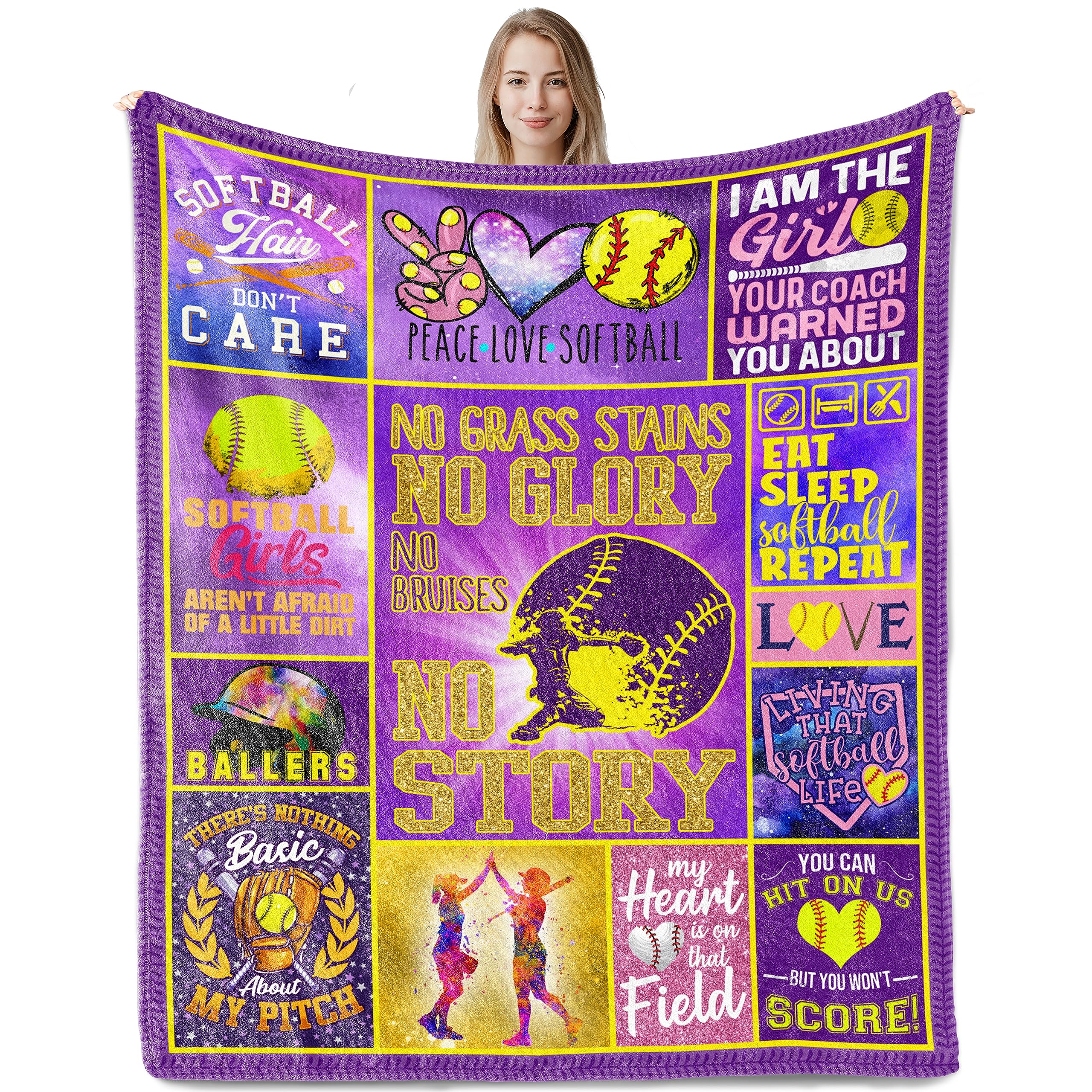 Softball Gifts For Girls, Softball Blanket, Best Girls Softball Gifts, Softball Blankets Gift For Girls, Soft Lightweight Softba