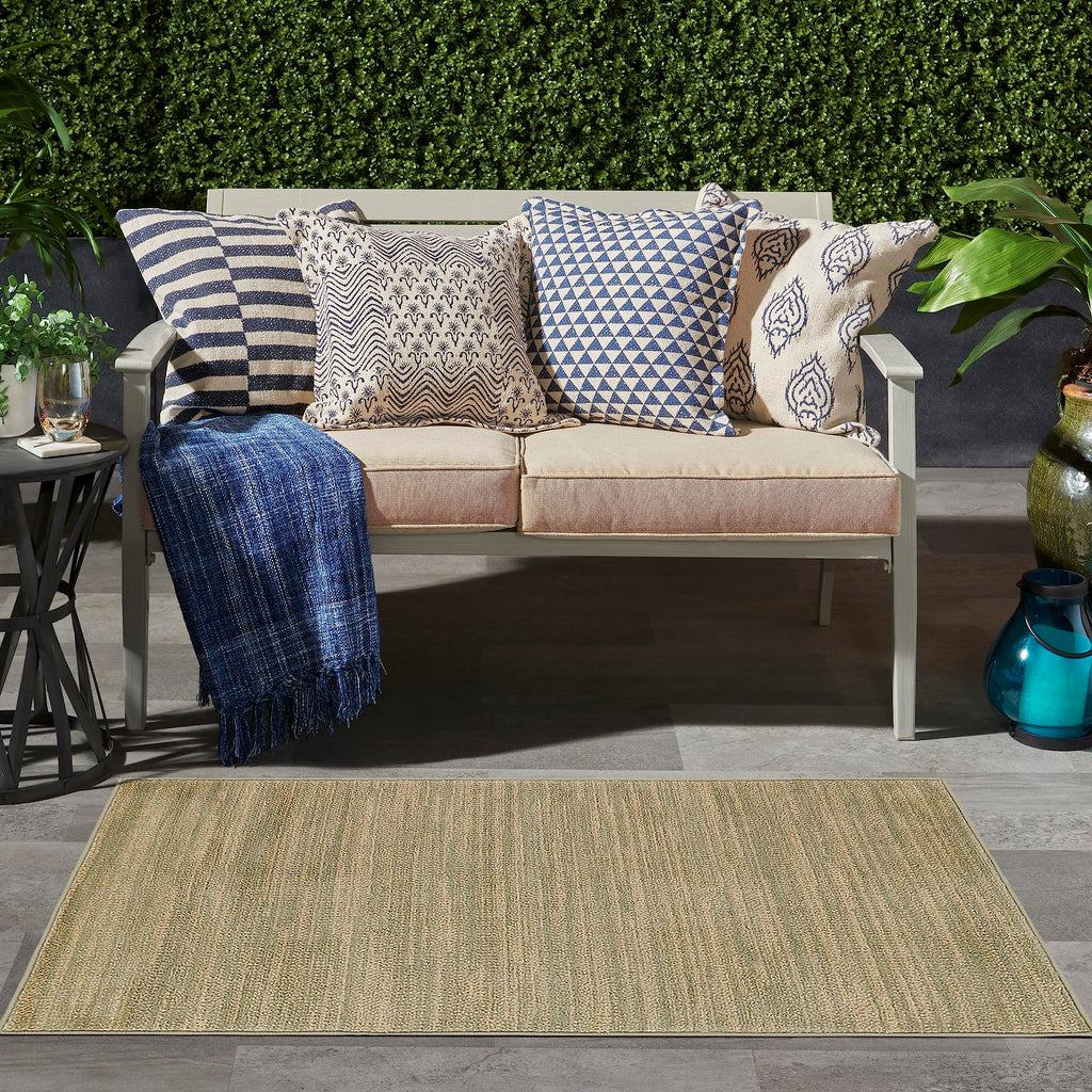 Nourison Essentials Indoor/Outdoor Green Gold 3' X 5' Area Rug, Easy Cleaning, Non Shedding, Bed Room, Living Room, Dining Room, Backyard, Deck, Patio (3X5)
