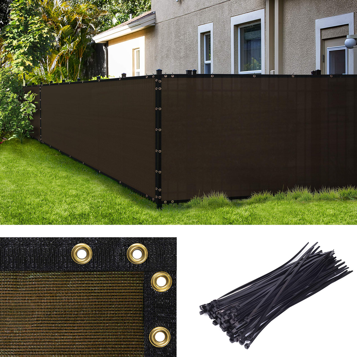 Amgo Custom Made 5' X 197' Brown Fence Privacy Screen Windscreen With Bindings & Grommets, Heavy Duty For Commercial And Residen