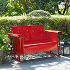 Crosley Furniture Bates Retro Metal Outdoor Loveseat Glider, 2-Person Rocking Patio Bench for Porch, Deck, Bright Red Gloss