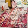 SAFAVIEH Monaco Collection 5 Square Magenta / Multi MNC222D Boho Chic Tribal Distressed Non-Shedding Living Room Bedroom Area R