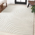 JONATHAN Y SCN103A-18 Maribo High-Low Abstract Groovy Striped Cream/Ivory 12 ft. x 18 ft. Indoor/Outdoor Area Rug, Pet Friendly,