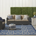 Nourison Aloha Indoor/Outdoor Grey/Blue 9'6' X 13' Area Rug, Transitional, French Country, Easy Cleaning, Non Shedding, Bed Roo