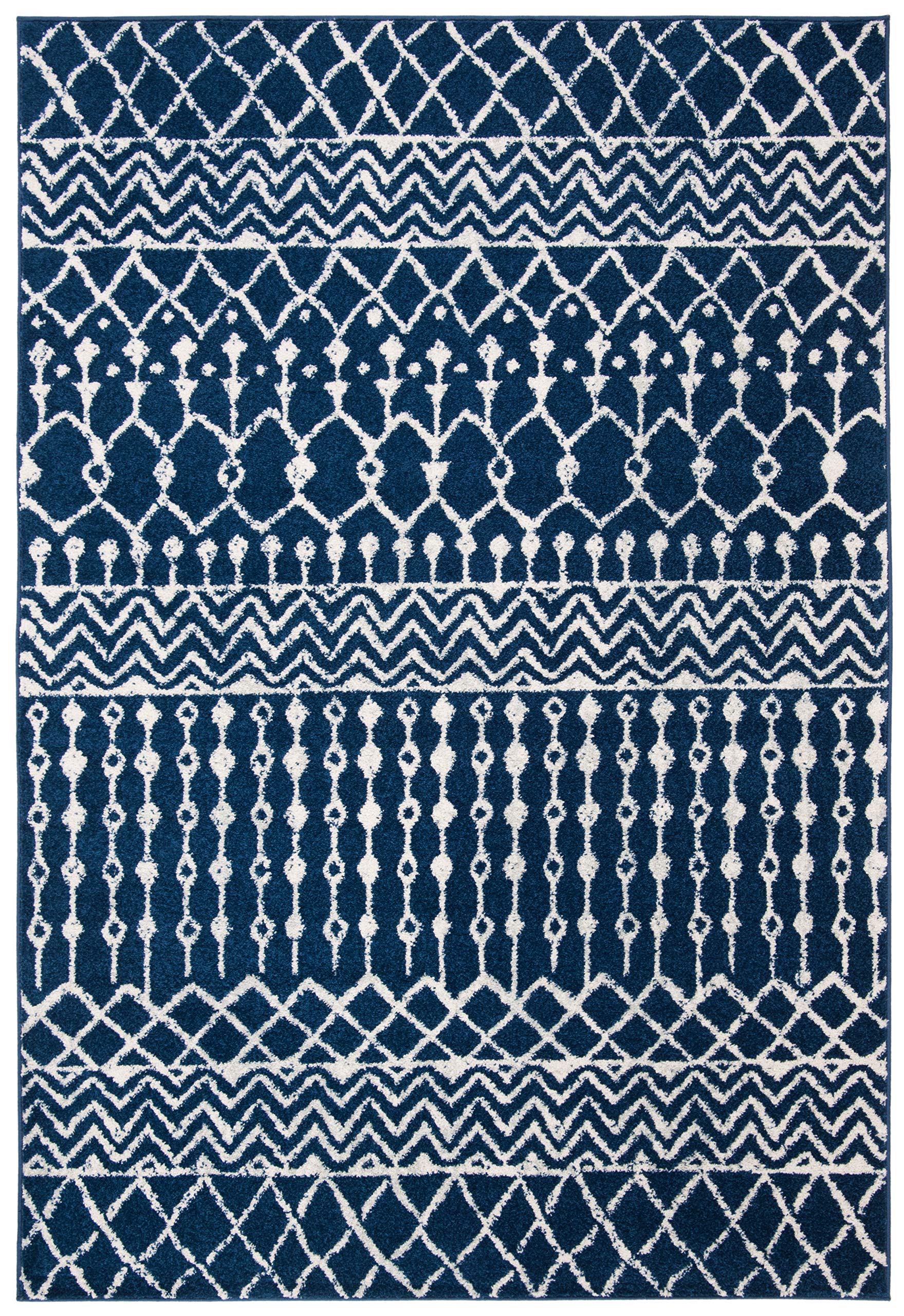 SAFAVIEH Tulum Collection Accent Rug - 2 x 4, Navy & Ivory, Moroccan Boho Distressed Design, Non-Shedding & Easy Care, Ideal f