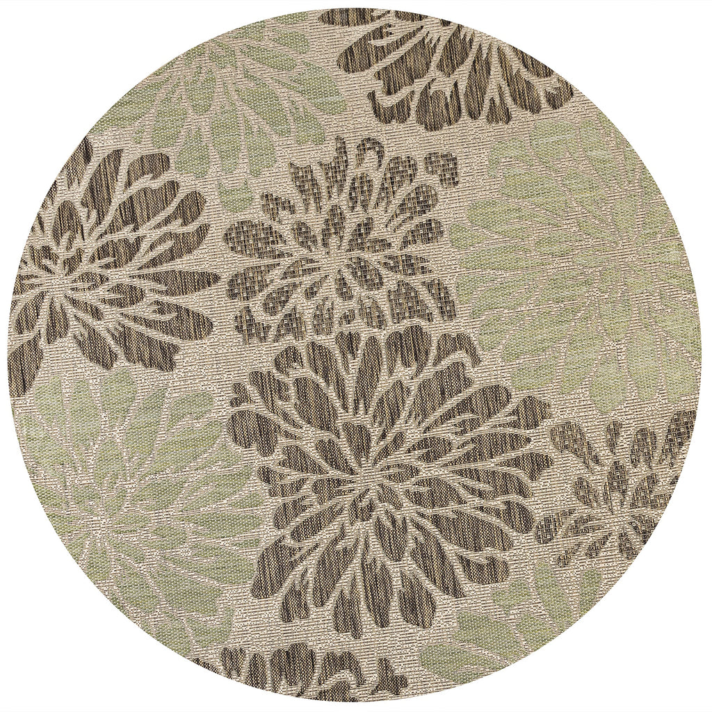 Jonathan Y Smb110A-5R Zinnia Modern Floral Textured Weave Indoor Outdoor Area Rug Bohemian Coastal Easy Cleaning Bedroom Kitchen Backyard Patio Non Shedding, 5' Round, Sage/Brown