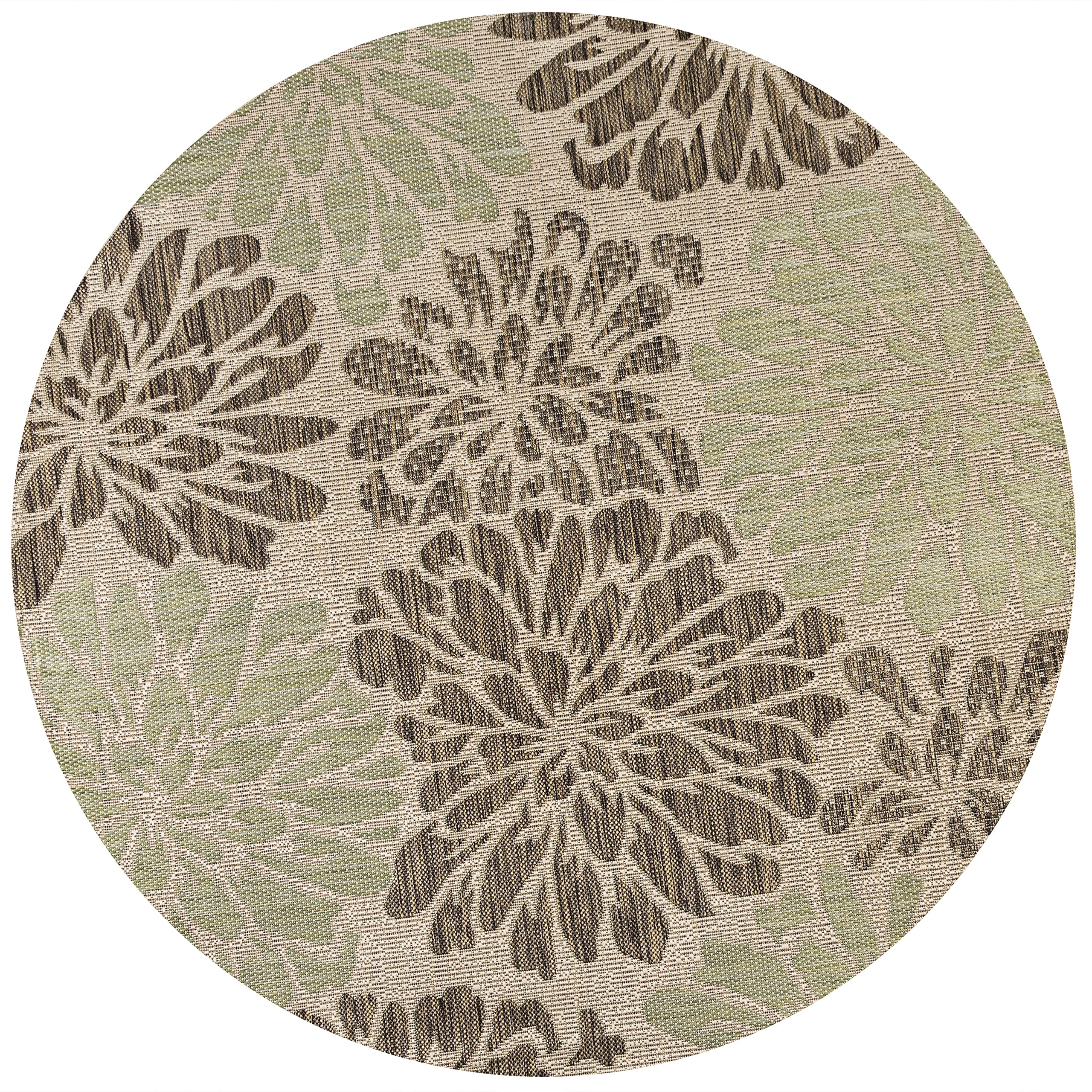 Jonathan Y Smb110A-5R Zinnia Modern Floral Textured Weave Indoor Outdoor Area Rug Bohemian Coastal Easy Cleaning Bedroom Kitchen Backyard Patio Non Shedding, 5' Round, Sage/Brown