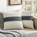Zeemart 2 Packs Cotton Boho Throw Pillow Covers 20X20 Inch Contrast/Charcoal, Soft Farmhouse Decorative Couch Pillow Cases Dark